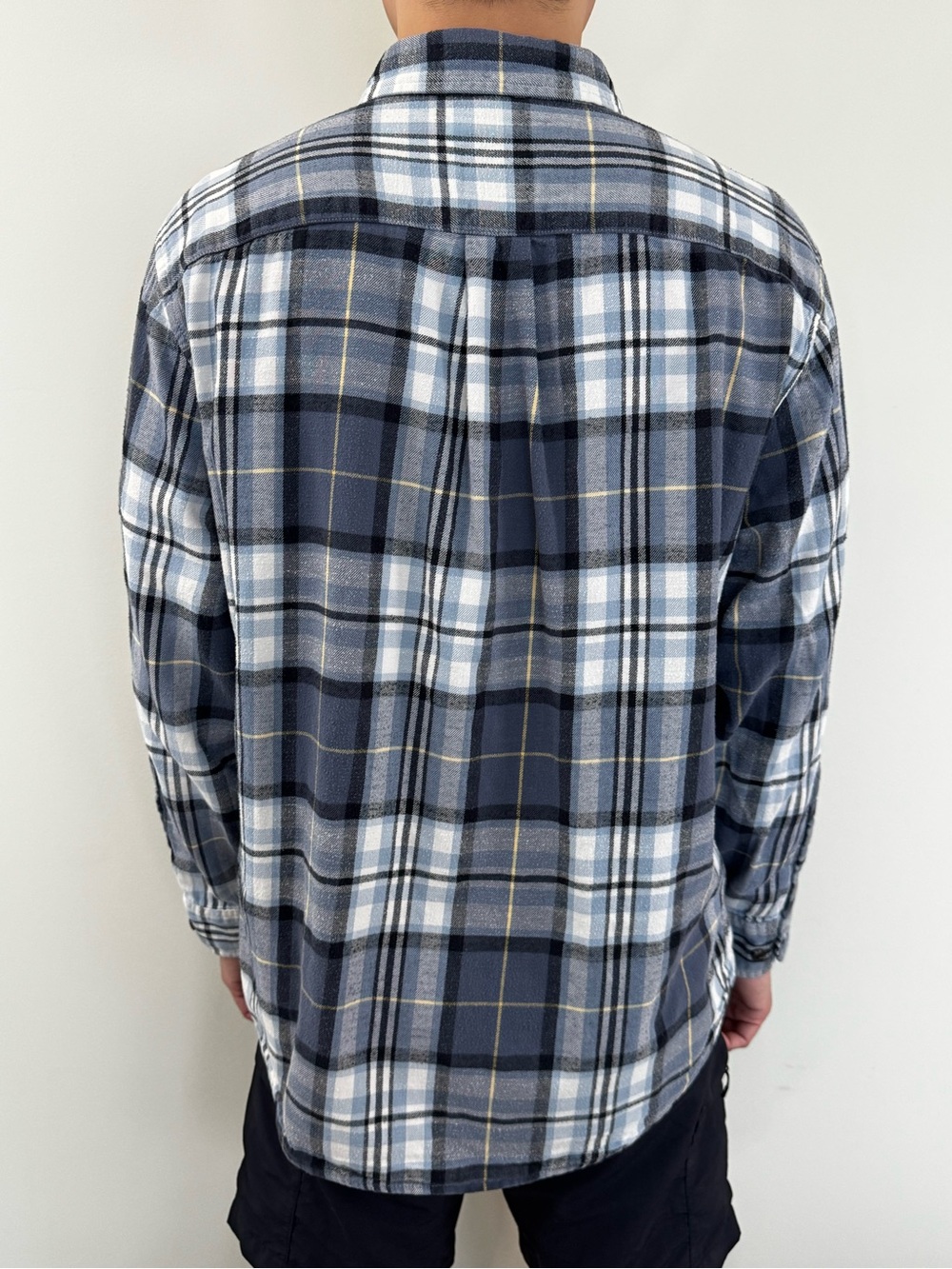 Basic Editions Navy, White & Gray Plaid Button-Down Shirt